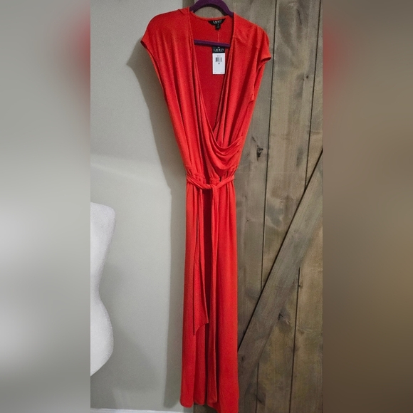 RALPH LAUREN Black Label V Neck Wide Leg Stretch Jumpsuit In Red. Size 2X NWT - Picture 6 of 11